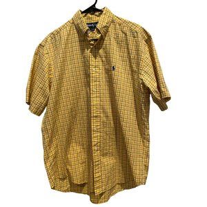 Ralph Lauren Short Sleeve BLAKE, Medium 100% Cotton Yellow with Blue Red Stripes